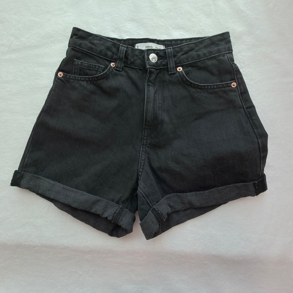 Mango Jean Shorts Women Size 2 Black Excellent Mom80 High Rise Cuffed Denim